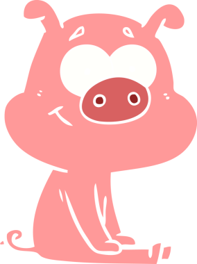 Bir insan tarafından çizilmiş mutlu düz renkli çizgi film domuz.