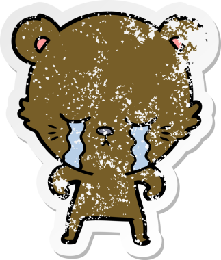 Bir insan tarafından çizilmiş ağlayan çizgi film ayısının sıkıntılı çıkartması.