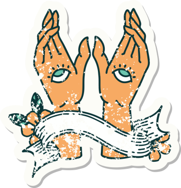 Bir insan tarafından çizilmiş mistik el sancağıyla eski bir etiket.