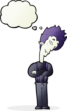 Bir insan tarafından çizilmiş düşünce baloncuğu olan bir vampir.