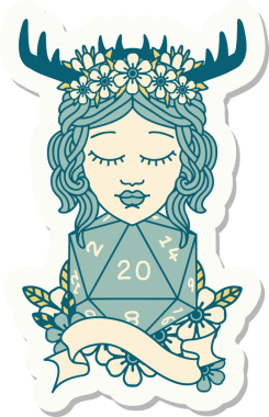 Bir insan tarafından çizilmiş 20 zarlı insan Druid çıkartması.