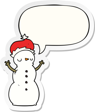 Bir insan tarafından çizilmiş konuşma balonu çıkartmalı kardan adam.