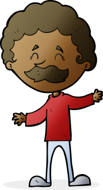 Bir insan tarafından çizilmiş bıyıklı mutlu adam çizgi filmi.