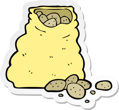 Bir insan tarafından çizilmiş bir çuval patates etiketi.