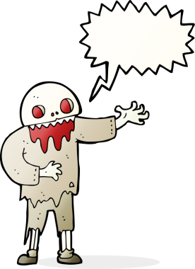 Bir insan tarafından çizilmiş konuşma balonu olan garip bir zombi çizgi filmi.