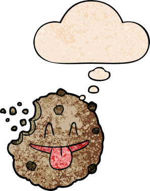 Bir insan tarafından çizilmiş grunge desenli düşünce baloncuklu çizgi film kurabiyesi.