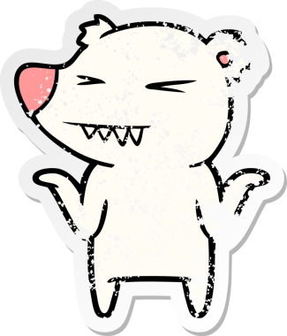 Kızgın kutup ayısı karikatürünün sıkıntılı çıkartması bir insan tarafından çizilmiş omuzlarını silkiyor.