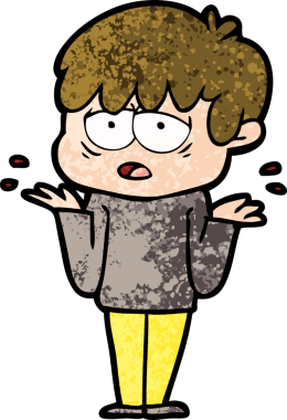 Çizgi filmdeki yorgun çocuk bir insan tarafından çizilmiş omuzlarını silkiyor.