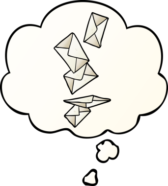 Düşünce baloncuğu olan çizgi film harfleri bir insan tarafından çizilmiş.