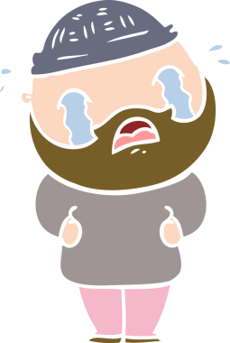 Düz renkli çizgi film sakallı adam bir insan tarafından çizilmiş ağlıyor.