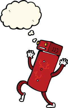 Bir insan tarafından çizilmiş düşünce baloncuklu çizgi film robotu