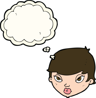 Bir insan tarafından çizilmiş düşünce baloncuğu olan etkilenmemiş bir kadın çizgi filmi.