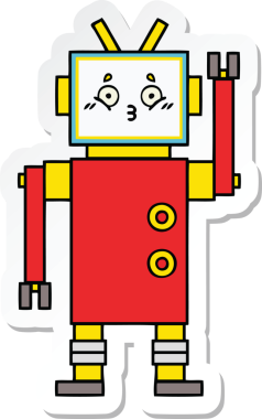 Bir insan tarafından çizilmiş şirin çizgi film robotunun çıkartması.