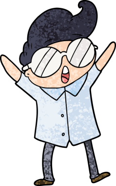 Bir insan tarafından çizilmiş gözlük takan çizgi film çocuğu.