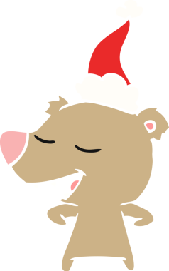 Bir insan tarafından çizilmiş Noel Baba şapkası takan bir ayının düz renkli çizimi.