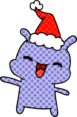 Bir insan tarafından çizilmiş Kawai uzaylısının Noel karikatürü.