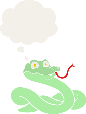 Düşünce baloncuklu çizgi film yılanı insan tarafından çizilmiş.