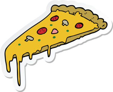 Bir insan tarafından çizilmiş pizza diliminin çıkartması.