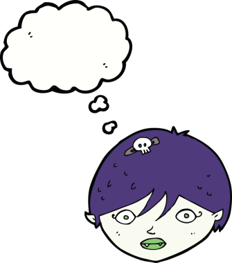 Bir insan tarafından çizilmiş düşünce baloncuklu vampir yüzü.