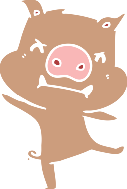 Bir insan tarafından çizilmiş kızgın düz renkli çizgi film domuzu.