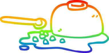 Bir çizgi film çizimi gökkuşağı gradyanı bir insan tarafından çizilmiş mısır gevreği kasesi