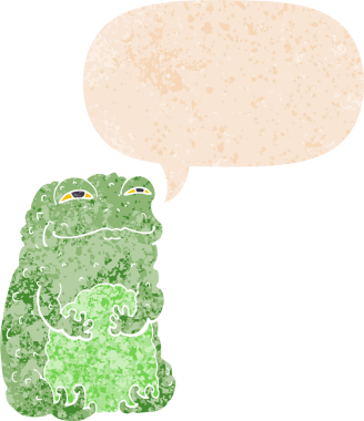 grunge içinde konuşma balonu olan kendini beğenmiş çizgi film karakurbağası bir insan tarafından çizilmiş tedirgin geçmiş dokuma tarzı