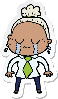 Bir insan tarafından çizilmiş, ağlayan yaşlı bir kadının çıkartması.