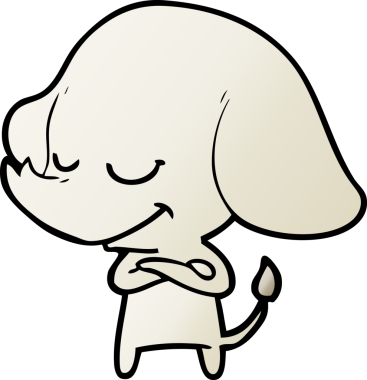 Bir insan tarafından çizilmiş çapraz kollu gülümseyen fil.