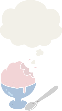 Düşünce baloncuklu karikatür dondurması insan tarafından çizilmiş.