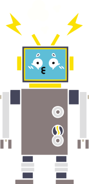 Bir insan tarafından çizilmiş düz renkli bir robot karikatürü