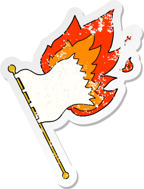 Bir insanın çizdiği yanan bir karikatür bayrağının sıkıntılı çıkartması.