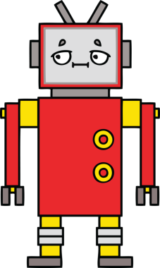 Bir insan tarafından çizilmiş sevimli bir robot karikatürü.