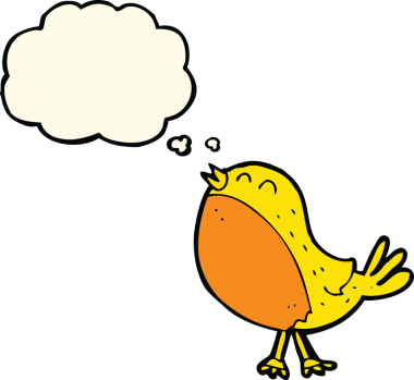 Bir insan tarafından çizilmiş düşünce balonlu şarkı söyleyen kuş.