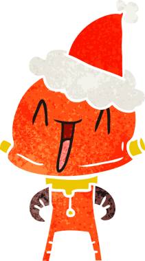 Bir insan tarafından çizilmiş Noel Baba şapkası giyen bir robotun el çizimi karikatürü.