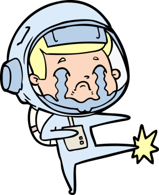 Bir insan tarafından çizilmiş ağlayan astronot çizgi filmi.
