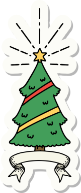 Bir insan tarafından çizilmiş dövmeli noel ağacının çıkartması.