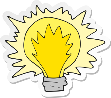 Bir insan tarafından çizilmiş çizgi film ampulünün çıkartması.