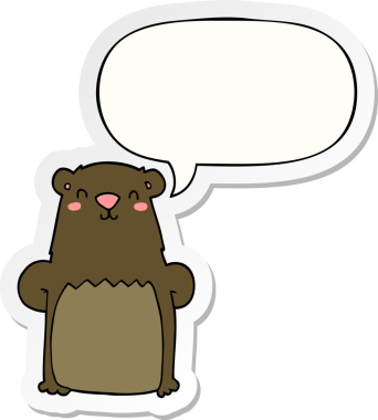 Bir insan tarafından çizilmiş baloncuk çıkartmalı çizgi film ayısı.