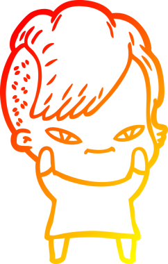 Hipster saç kesimi bir insan tarafından çizilmiş güzel bir çizgi film kızı çizimi.