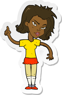 Bir insan tarafından çizilmiş fikri olan bir karikatür kadının çıkartması.