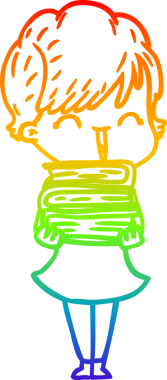 Gökkuşağı gradyan çizgi çizimi bir insan tarafından çizilmiş gülen bir kadın.