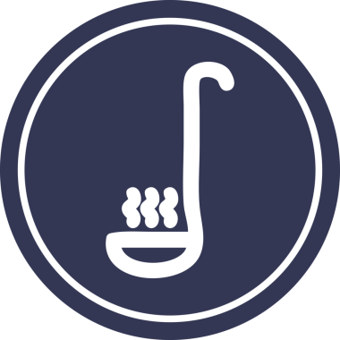 Bir insan tarafından çizilmiş çorba kepçesi yuvarlak simgesi sembolü