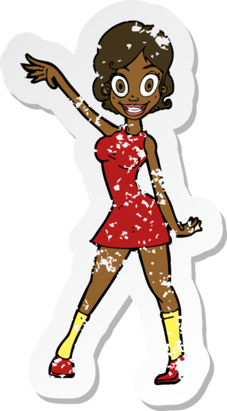 Bir insan tarafından çizilmiş bir karikatür parti kızının gerilimli çıkartması.