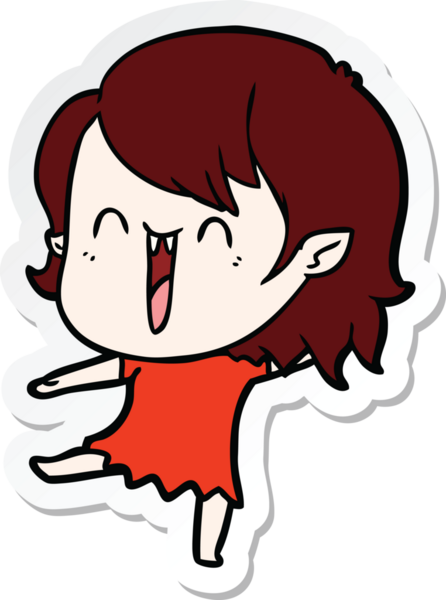 Bir insan tarafından çizilmiş şirin, mutlu bir vampir kızın çıkartması.