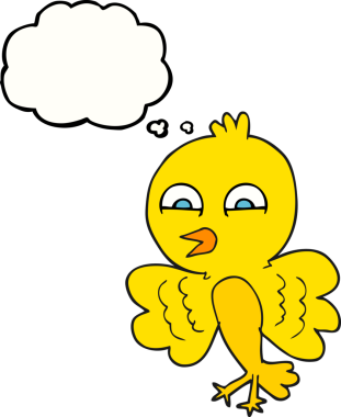 Bir insan tarafından çizilmiş serbest çizim balon karikatür kuşu.