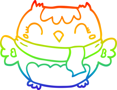 Gökkuşağı gradyan çizgisi bir insan tarafından çizilmiş şirin bir baykuş çizimi