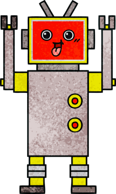 Bir insan tarafından çizilmiş bir robotun retro grunge dokusu