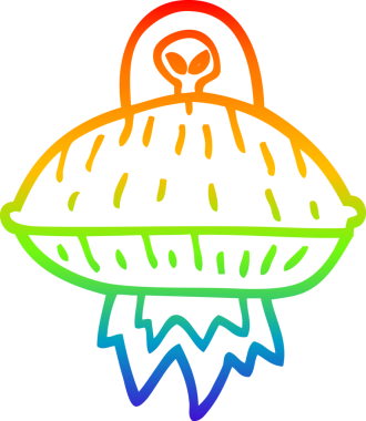 gökkuşağı gradyan çizgi çizimi bir insan tarafından çizilmiş bir uzaylı uzay gemisi