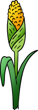 Bir insan tarafından çizilmiş mısır koçanı üzerine el çizimi karikatürü.