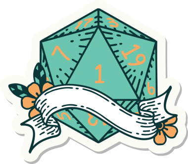 Bir insan tarafından çizilmiş doğal bir d20 zar etiketi.